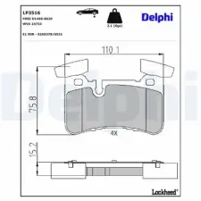 DELPHI fékbetétkészlet, tárcsafék LP3516 fékbetét