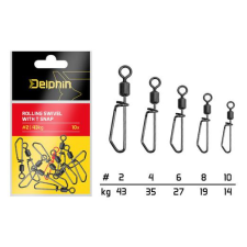 Delphin Rolling swivel with T snap 10db #10 14kg forgókapocs horgászkiegészítő