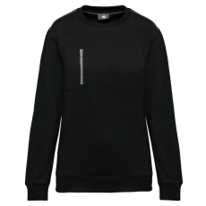 Designed To Work WK403 mellzsebes környakas unisex pulóver, kontrasztos díszítéssel Designed To Work, Black/Silver-XS