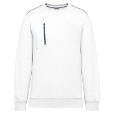 Designed To Work WK403 mellzsebes környakas unisex pulóver, kontrasztos díszítéssel Designed To Work, White/Navy-5XL