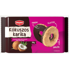 Detki Keksz Kft Detki 150g Vaníliás karika Kókuszos étbevonóvel félig mártva csokoládé és édesség