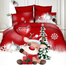 Devi Fashions Merry Christmas piros ágynemű házikóval lakástextília