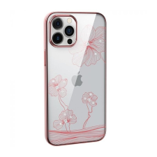 Devia Telefontok, iPhone 12 Mini hátlaptok, virág mintás, köves, rose gold kerettel, átlátszó, Devia Crystal Flora tok és táska