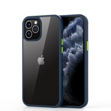 Devia Telefontok, iPhone 12 Pro Max hátlaptok, ütésálló, kék kerettel, átlátszó, Devia Shark tok és táska