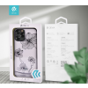 Devia Telefontok, iPhone 12 Pro Max hátlaptok, virág mintás, köves, fekete kerettel, átlátszó, Devia Crystal Flora