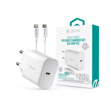 Devia USB-C hálózati töltő adapter + USB-C - Lightning kábel fehér (ST383847) (ST383847) mobiltelefon kellék
