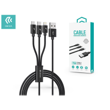 Devia USB töltőkábel 1,2 m-es vezetékkel - Devia Gracious Series 3in1 f         or Lightning/microUSB/Type-C - 5V/3A - black (ST337086) mobiltelefon kellék