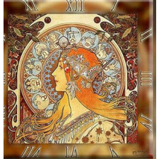 Diamant Üveg falióra 30x30cm, Mucha: Zodiac falióra