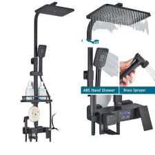  Digitális kijelző zuhany csaptelepkészlet, termosztatikus vezérlés, modern kialakítás, Fekete 4 út B1 csaptelep