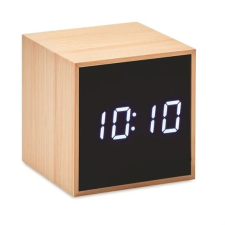  Digitális óra és ébresztőóra bambusz kerettel - 6x6x6 cm ébresztőóra