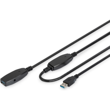 Digitus USB 3.0 Aktív hosszabbító kábel 20m - Fekete kábel és adapter