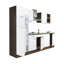 Dinewell Yorki 270 konyhablokk yorki tölgy korpusz,selyemfényű fehér fronttal felülfagyasztós hűtős szekrénnyel bútor