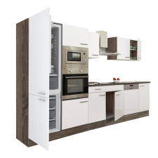 Dinewell Yorki 340 konyhablokk yorki tölgy korpusz,selyemfényű fehér fronttal alulfagyasztós hűtős szekrénnyel bútor