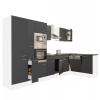 Dinewell Yorki 370 sarok konyhablokk fehér korpusz,selyemfényű antracit fronttal polcos szekrénnyel