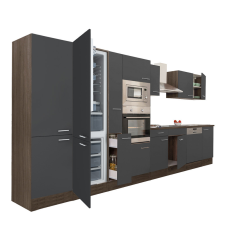 Dinewell Yorki 420 konyhablokk yorki tölgy korpusz,selyemfényű antracit fronttal alulfagyasztós hűtős szekrénnyel bútor