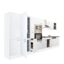 Dinewell Yorki 430 konyhablokk fehér korpusz,selyemfényű fehér fronttal alulfagyasztós hűtős szekrénnyel bútor