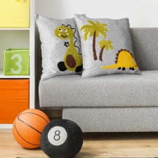  Dino1 puha gyerek párnahuzat hímzett dinóval Szürke/sárga 45x45 cm lakástextília