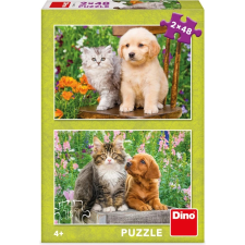 Dino puzzle kutyus és cica a kertben puzzle, kirakós