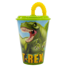 Dinoszaurusz T-Rex szívószálas pohár, műanyag 430 ml üdítős pohár