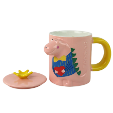 Dinoszauruszos fedeles rózsaszín bögre 400 ml babaétkészlet