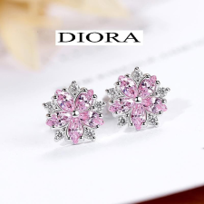  Diora rózsaszín virágos fülbevaló cirkonnal fülbevaló