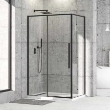 Diplon 100x80 cm fekete keretes két tolóajtós aszimmetrikus zuhanykabin, 6 mm edzett víztiszta üveggel, 195 cm magas kád, zuhanykabin