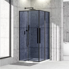 Diplon 90x90 cm fekete szögletes két tolóajtós zuhanykabin, 6 mm edzett füstüveggel, 195 cm magas kád, zuhanykabin