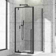 Diplon Quadro Black 90x90 cm szögletes fix és nyílóajtós zuhanykabin 6 mm vastag biztonsági üveggel, 195 cm magas kád, zuhanykabin