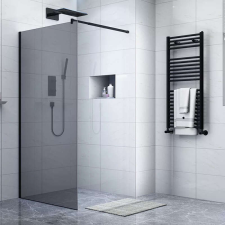 Diplon Walk-in zuhanyfal matt fekete kerettel, 8 mm vastag edzett szürke üveggel, 195 cm magas kád, zuhanykabin