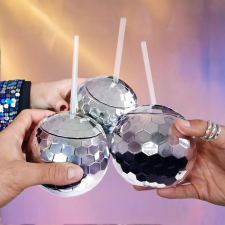Disco gömb formájú szívószálas pohár szett party kellék