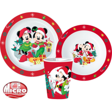 Disney Minnie and Mickey Karácsonyi étkészlet, micro műanyag szett, pohárral 260 ml party kellék