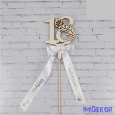  Díszes szám pálcán születésnapi szalaggal kb 9x37cm - 18 dekorációs kellék