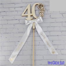 Díszes szám pálcán születésnapi szalaggal kb 9x37cm - 40 dekorációs kellék