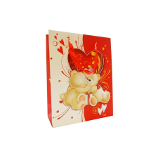 Dísztasak 32 x 25 cm "Szív, 3D maci ölelés, piros" ajándéktasak