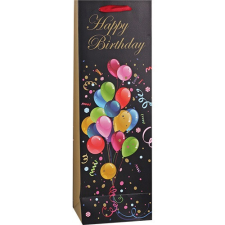 Dísztasak boros matt fóliázott 12x36 cm fekete- színes lufikkal ajándéktasak