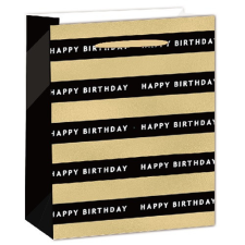  Dísztasak matt 18x23 cm fekete/arany Happy Birthday ajándéktasak
