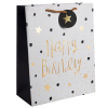  Dísztasak matt 26x32 cm fehér/arany Happy Birthday felirattal
