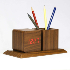  Dizájn LED digitális fa asztali óra tolltartó - Sötét asztali óra
