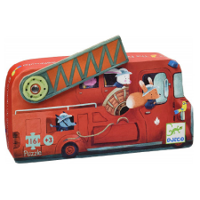 DJECO Formadobozos mini puzzle - tűzoltóautó - 16 db-os puzzle, kirakós