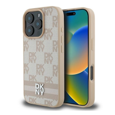 DKNY Checkered Pattern & Printed Stripes iPhone 16 Pro hátlap tok, rózsaszín DKHCP16LPCPTSSP tok és táska