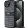 DKNY DKHCP15MPRTHSLK Leather Mono Stripe &amp; Metal Logo tok iPhone 15 Plus / 14 Plus - fekete