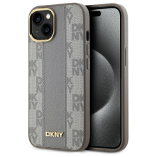 DKNY DKHMP15MPCPVSLE Leather Checkered Mono Pattern MagSafe-kompatibilis keménytok iPhone 15 Plus - bézs tok és táska