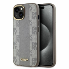 DKNY DKHMP15SPCPVSLE Leather Checkered Mono Pattern MagSafe keménytok iPhone 15 - bézs tok és táska