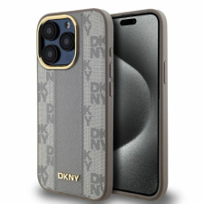 DKNY DKHMP15XPCPVSLE Leather Checkered Mono Pattern MagSafe keménytok iPhone 15 Pro Max - bézs tok és táska