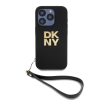 DKNY DKNY PU bőr Stack Logo csuklós szíjjal ellátott tok iPhone 14 Pro készülékhez fekete
