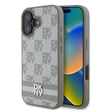 DKNY DKNY PU Leather Checkered Pattern and Stripe tok iPhone 16 készülékhez bézs tok és táska