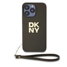 DKNY DKNY PU Leather Stack Logo csuklópántos tok iPhone 15 Pro készülékhez barna tok és táska