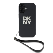 DKNY DKNY PU Leather Stack Logo csuklópántos tok iPhone 16 készülékhez fekete tok és táska