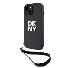 DKNY iPhone 13 / 14 / 15 Csuklópántos PU Bőr Telefon tok - Fekete (DKHCP15SPBSWSK) mobiltelefon kellék