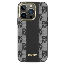 DKNY iPhone 13 / 14 / 15 MagSafe Kockás keménykeretes bőr Telefon tok - Fekete tok és táska